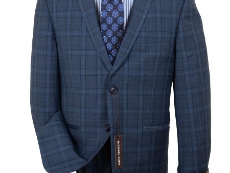 Michael Kors 28658 100% Wool Boy s Skinny Fit Suit - Plaid - Medium Blue For Sale