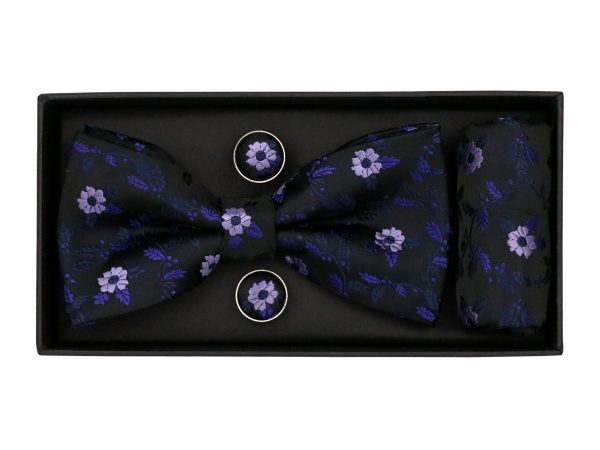 Heritage House 38092 Young Men s Bow Tie Set - Floral - Black Navy Lilac Supply