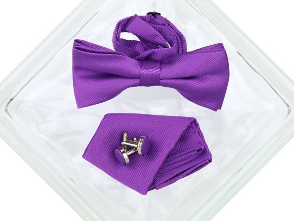 Heritage House 38086 Young Men s Bow Tie Set - Diagonal Solid - Purple Online Sale