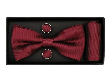 Heritage House 38090 Young Men s Bow Tie Set - Diagonal Solid - Burgundy Online Hot Sale