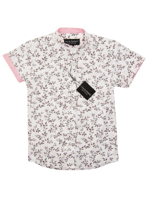 Leo & Zachary 28204 Boy s Short Sleeve Sport Shirt-Banded Collar-Grey Pink Hot on Sale