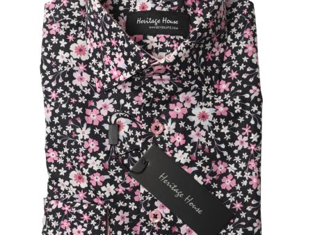 Heritage House 35011 Boy s Dress Shirt - Floral - Black Pink Sale