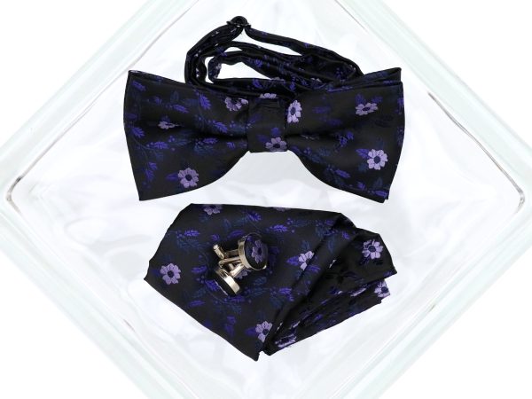 Heritage House 38092 Young Men s Bow Tie Set - Floral - Black Navy Lilac Supply