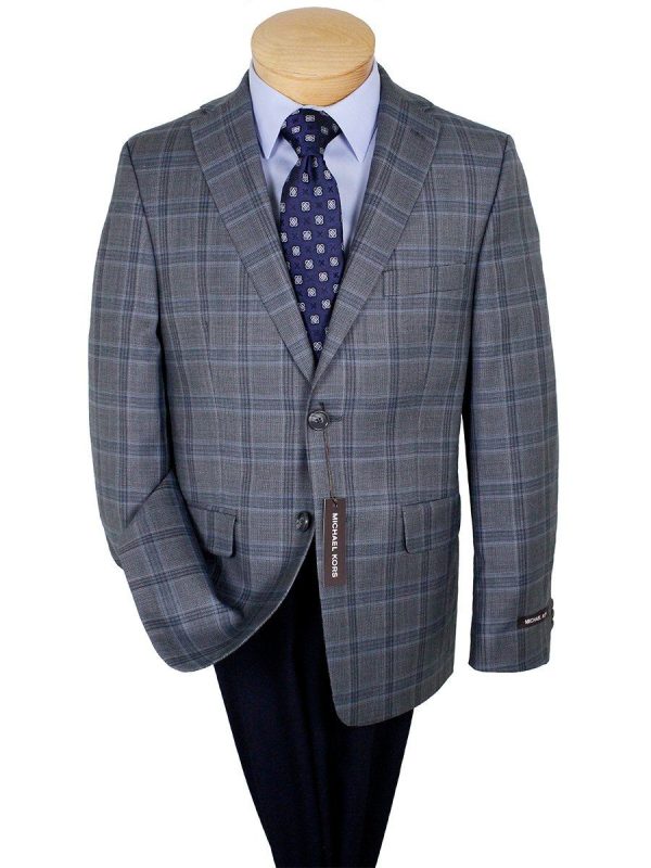 Michael Kors 24285 100% Wool Boy s Sport Coat - Plaid - Gray Discount