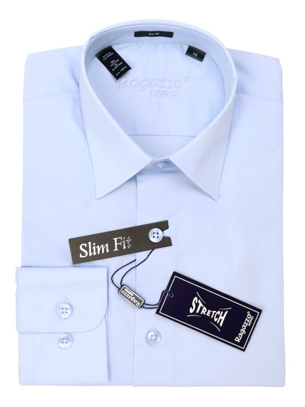 Ragazzo 37947 Boy s Dress Shirt - Stretch - Sky Online Sale