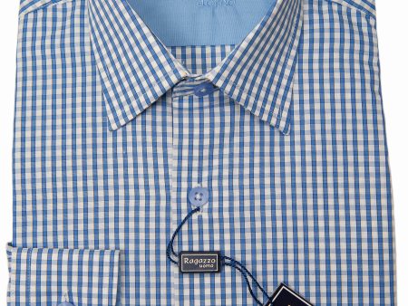 Ragazzo 28603 Boy s Dress Shirt - Check - Medium Blue on Sale