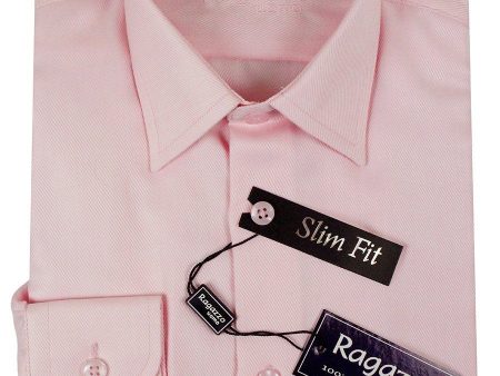 Ragazzo 23610 100% Cotton Slim Fit Boy s Dress Shirt - Diagonal Weave - Pink Fashion