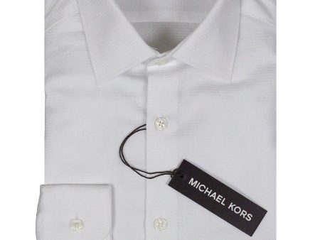 Michael Kors 24135 100% Cotton Boy s Dress Shirt - Tonal - White Online Sale