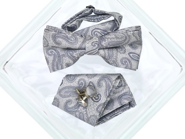 Heritage House 38097 Young Men s Bow Tie Set - Paisley - Blue Grey White Hot on Sale