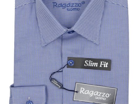 Ragazzo 34885 Boy s Slim Fit Dress Shirt - Neat - Medium Blue For Discount