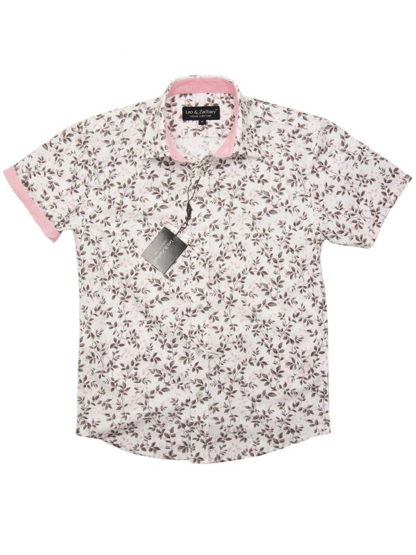 Leo & Zachary 28208 Boy s Short Sleeve Sport Shirt-Grey Pink Hot on Sale