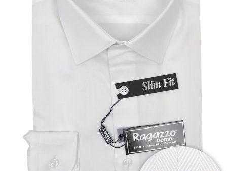 Ragazzo 34967 Young Men s Slim Fit Dress Shirt - Herringbone Tonal - White Online