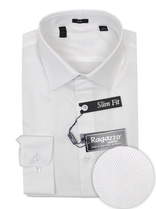 Ragazzo 34967 Young Men s Slim Fit Dress Shirt - Herringbone Tonal - White Online