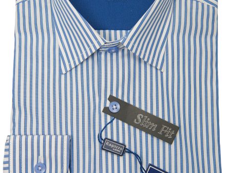 Ragazzo 28637 Boy s Dress Shirt - Slim Fit- Stripe - Medium Blue Cheap