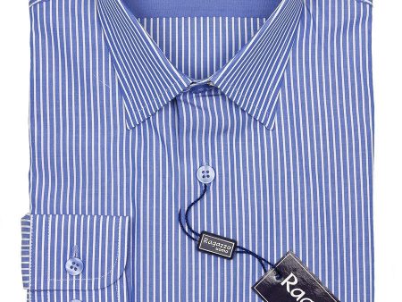 Ragazzo 24411 100% Cotton Boy s Dress Shirt - Stripe - Blue For Discount