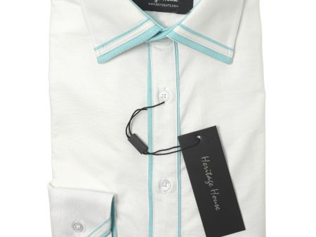 Heritage House 34983 Boy s Dress Shirt - Solid with Contrast Trim - White Aqua Online Hot Sale