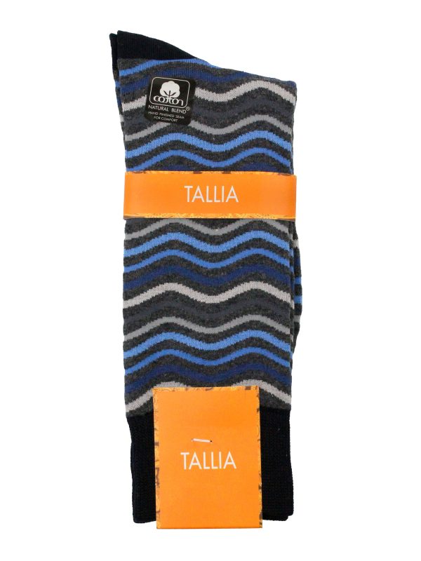 Tallia 36242 Men s Socks - Wavy Stripes - Grey Blue Fashion