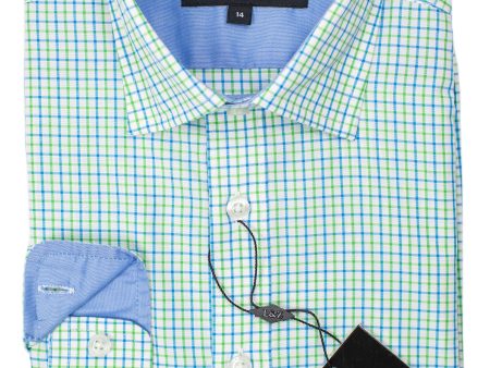 Leo & Zachary 30577 Boy s Sport Shirt- Plaid - Blue Green Hot on Sale