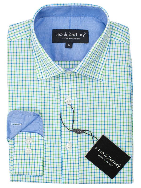 Leo & Zachary 30577 Boy s Sport Shirt- Plaid - Blue Green Hot on Sale