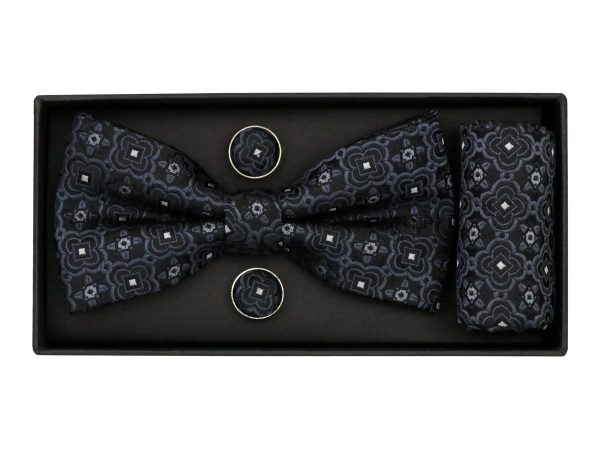 Heritage House 38094 Young Men s Bow Tie Set - Medallion - Black Grey Hot on Sale