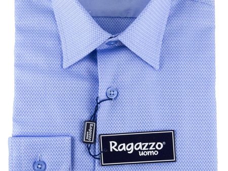 Ragazzo 25464 100% Cotton Boy s Dress Shirt - Chevron - Medium Blue Discount