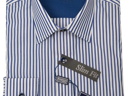 Ragazzo 28644 Boy s Dress Shirt - Slim Fit- Stripe - Royal Blue For Discount