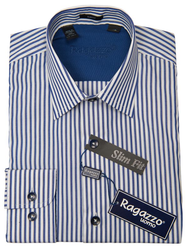 Ragazzo 28644 Boy s Dress Shirt - Slim Fit- Stripe - Royal Blue For Discount