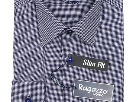 Ragazzo 34892 Boy s Slim Fit Dress Shirt - Neat - Dark Blue Online now