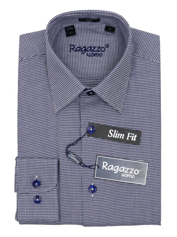 Ragazzo 34892 Boy s Slim Fit Dress Shirt - Neat - Dark Blue Online now