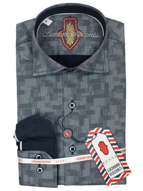 Luchiano Visconti Boy s Sport Shirt 30124 - Geo - Grey Sale