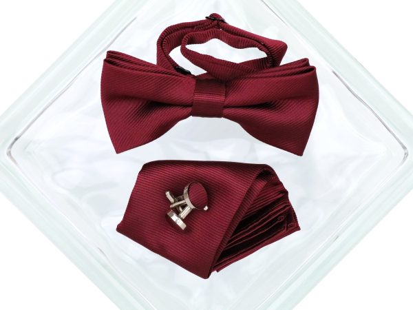 Heritage House 38090 Young Men s Bow Tie Set - Diagonal Solid - Burgundy Online Hot Sale