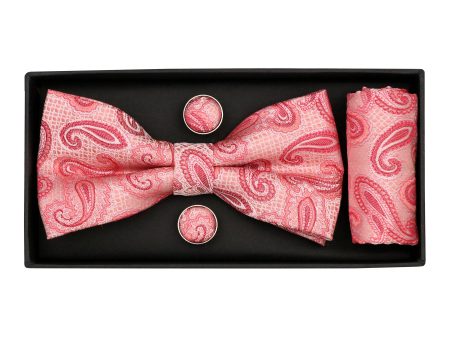 Heritage House 38098 Young Men s Bow Tie Set - Paisley - Pink White Red Online Sale