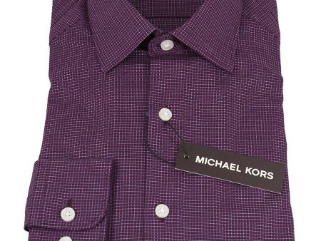 Michael Kors 25314 100% Cotton Boy s Dress Shirt - Check - Burgundy, Modified Spread Collar Sale