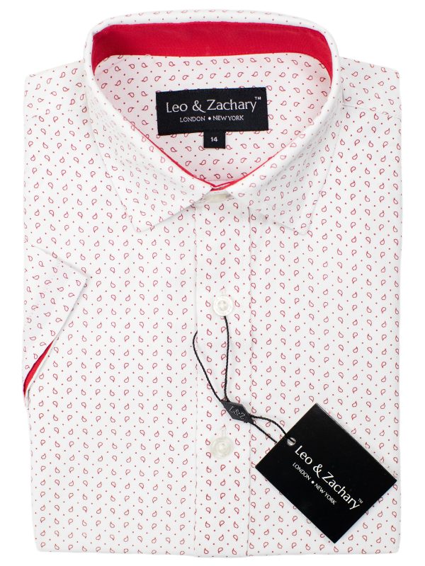 Leo & Zachary 30556 Boy s Short Sleeve Sport Shirt-White Red on Sale