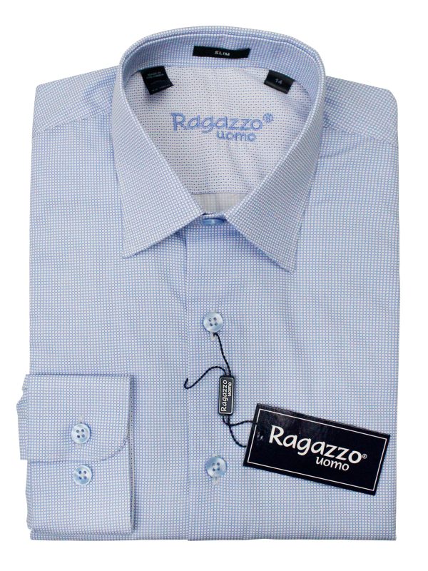 Ragazzo 36634 Boy s Slim Fit Dress Shirt - Neat - Blue White For Cheap