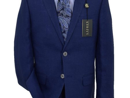 Lauren Ralph Lauren 19520 100% Linen Boy s Suit Separates Jacket - Solid - Blue Sale