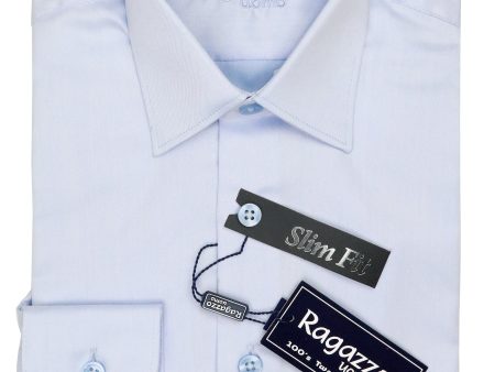 Ragazzo 37533 Boy s Dress Shirt - Twill - Slim Fit - Baby Blue Online now