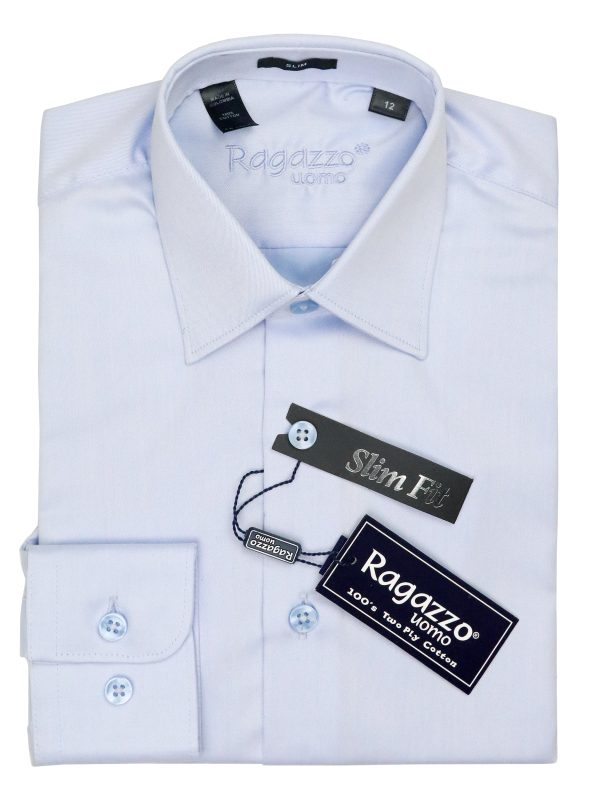 Ragazzo 37533 Boy s Dress Shirt - Twill - Slim Fit - Baby Blue Online now