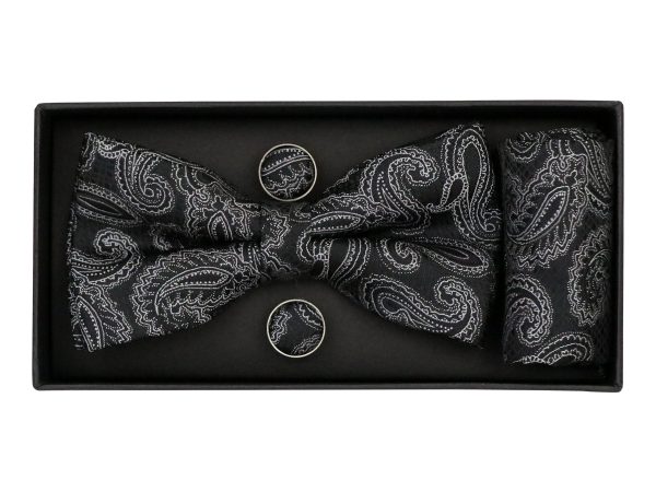 Heritage House 38096 Young Men s Bow Tie Set - Paisley - Black Grey Online Sale