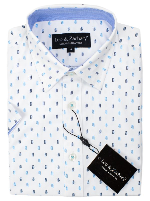 Leo & Zachary 30549 Boy s Short Sleeve Sport Shirt-White Blue on Sale