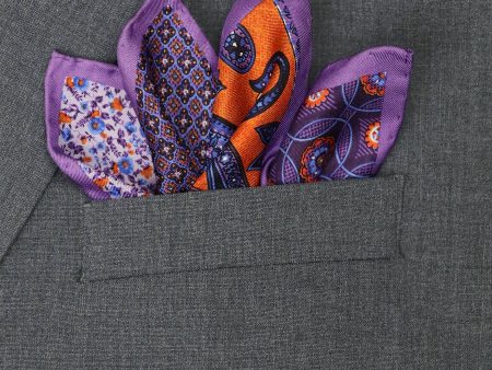 Heritage House 37794 Pocket Square - Neat - Eggplant Orange Sky Sale