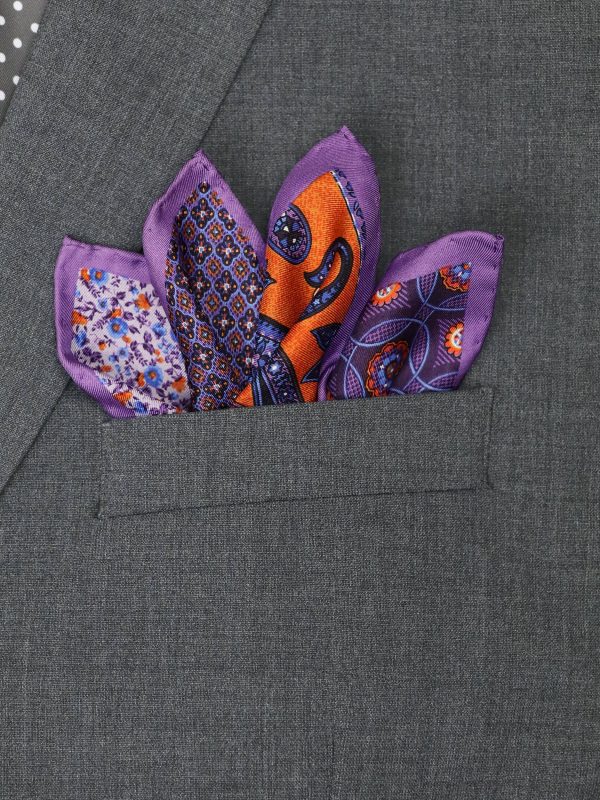 Heritage House 37794 Pocket Square - Neat - Eggplant Orange Sky Sale