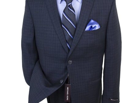 Michael Kors 25251 100% Wool Boy s Skinny Fit Suit-Tartan Plaid- Gray Blue For Sale