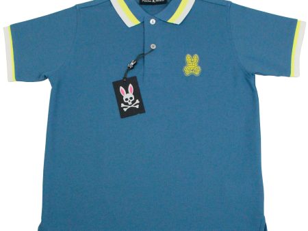 Psycho Bunny 36113 Boy s Short Sleeve Fashion Polo - Pisani Pique - Yale Blue Fashion