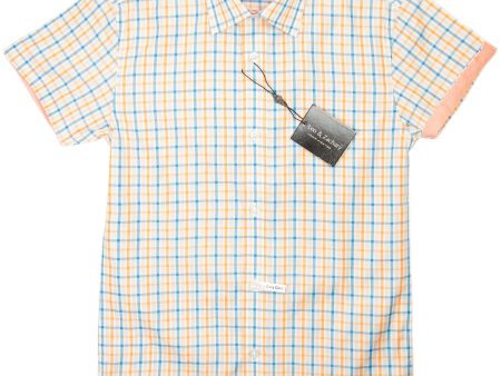 Leo & Zachary 28915 Boy s Short Sleeve Sport Shirt-Orange Blue-Plaid For Cheap