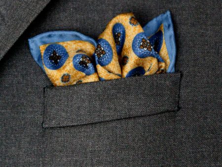 Heritage House Pocket Square 35275 - Medallion Neat - Ochre Blue Online Hot Sale