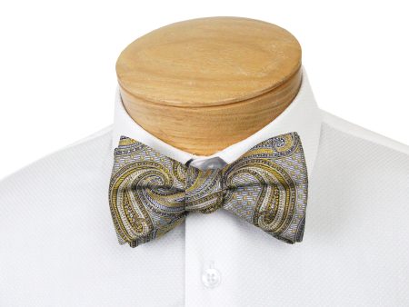 ScottyZ 33032 Young Men s Bow Tie - Paisley - Silver Gold For Cheap