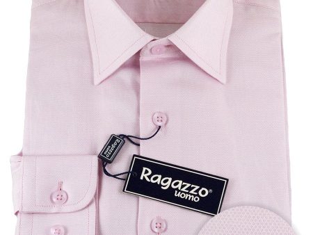 Ragazzo 25485 100% Cotton Boy s Dress Shirt - Diamond Weave - Pink Hot on Sale