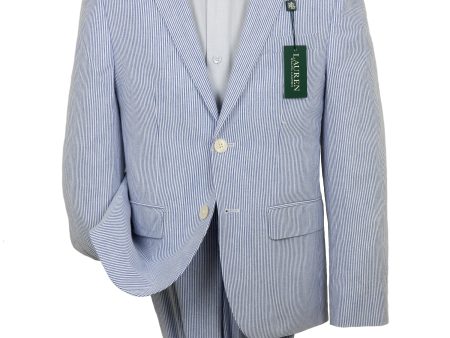 Lauren Ralph Lauren 28696 100% Cotton Boy s Suit Separates Jacket - Seersucker - Blue White Supply