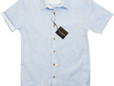 Leo & Zachary 28218 Boy s Short Sleeve Sport Shirt-Linen Look-Sky Blue Online now